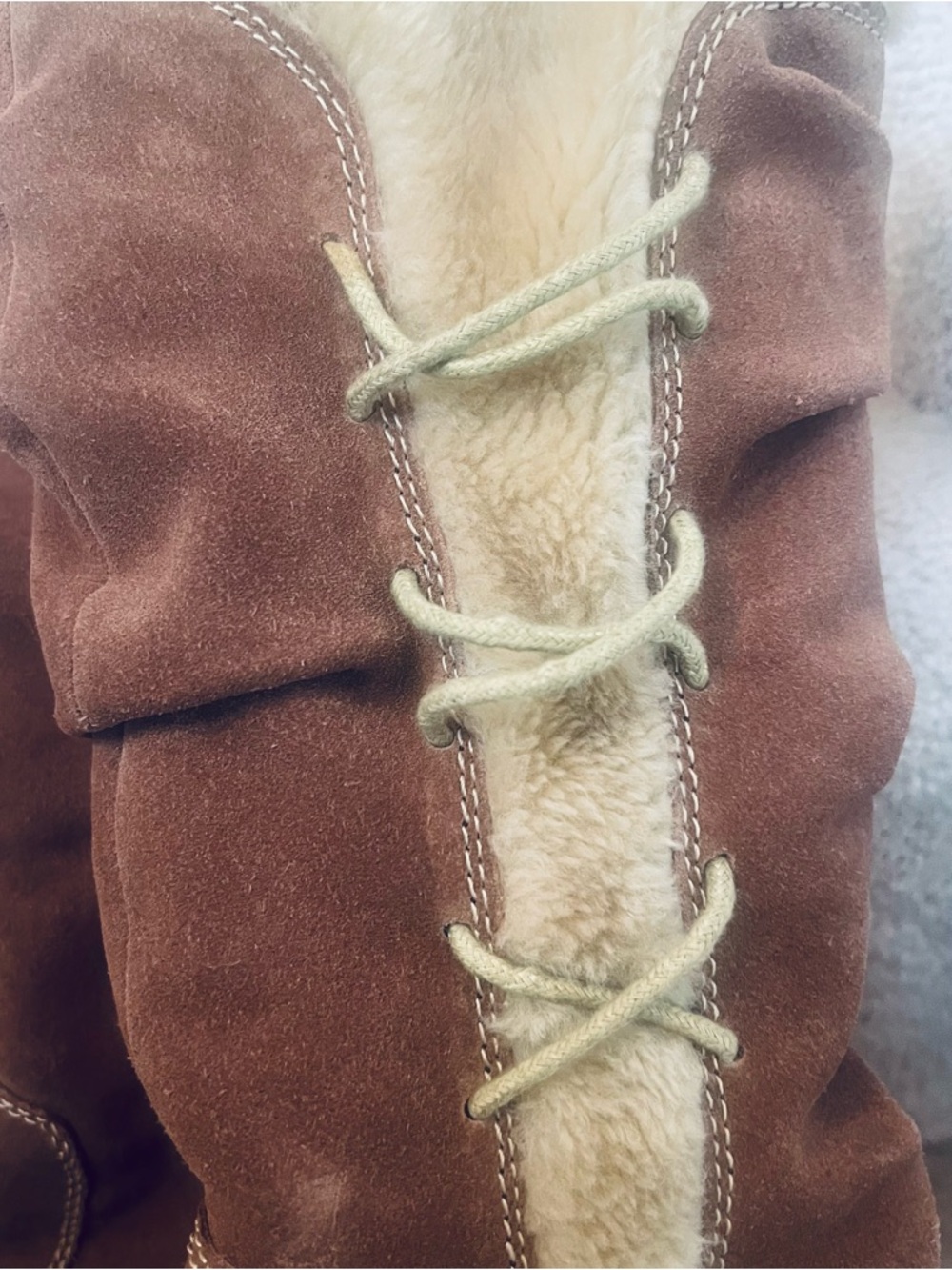 Bear Traps Wendie Women's Brown Suede Knee Boots with Cream Fur Trim Cozy Cabin - Picture 4 of 14